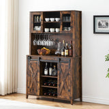 Garvee Farmhouse Wine Cabinet with Sliding Barn Door, 70" Country Wine Cabinet with Wine Rack and Wine Glass Rack, Buffet, Storage Rack, Kitchen Sideboard, Dining Room - Retro Brown - Retro Brown