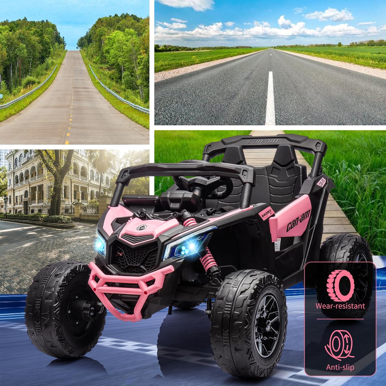 Garvee Ride - P Series: 12V Can-Am Ride-On UTV: Remote Control, Large Seat, Music, LED Lights, Spring Suspension, for Boys & Girls - Pink