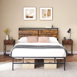 Garvee 2024 New Bed Frame Queen Size - Metal Platform Bed Frame with Storage Bedside, Rustic Vintage Wood Headboard, Mattress Foundation, Strong Metal Slats Support - vintage