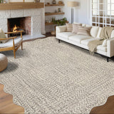 Garvee Imitation Braided Collection-Print Washable Rugs Beige Gray 10x13 Area Rug Soft Scalloped Non-Slip Stain Resistant Carpet for Living Room Bedroom Nursery Dining Room - Beige Gray