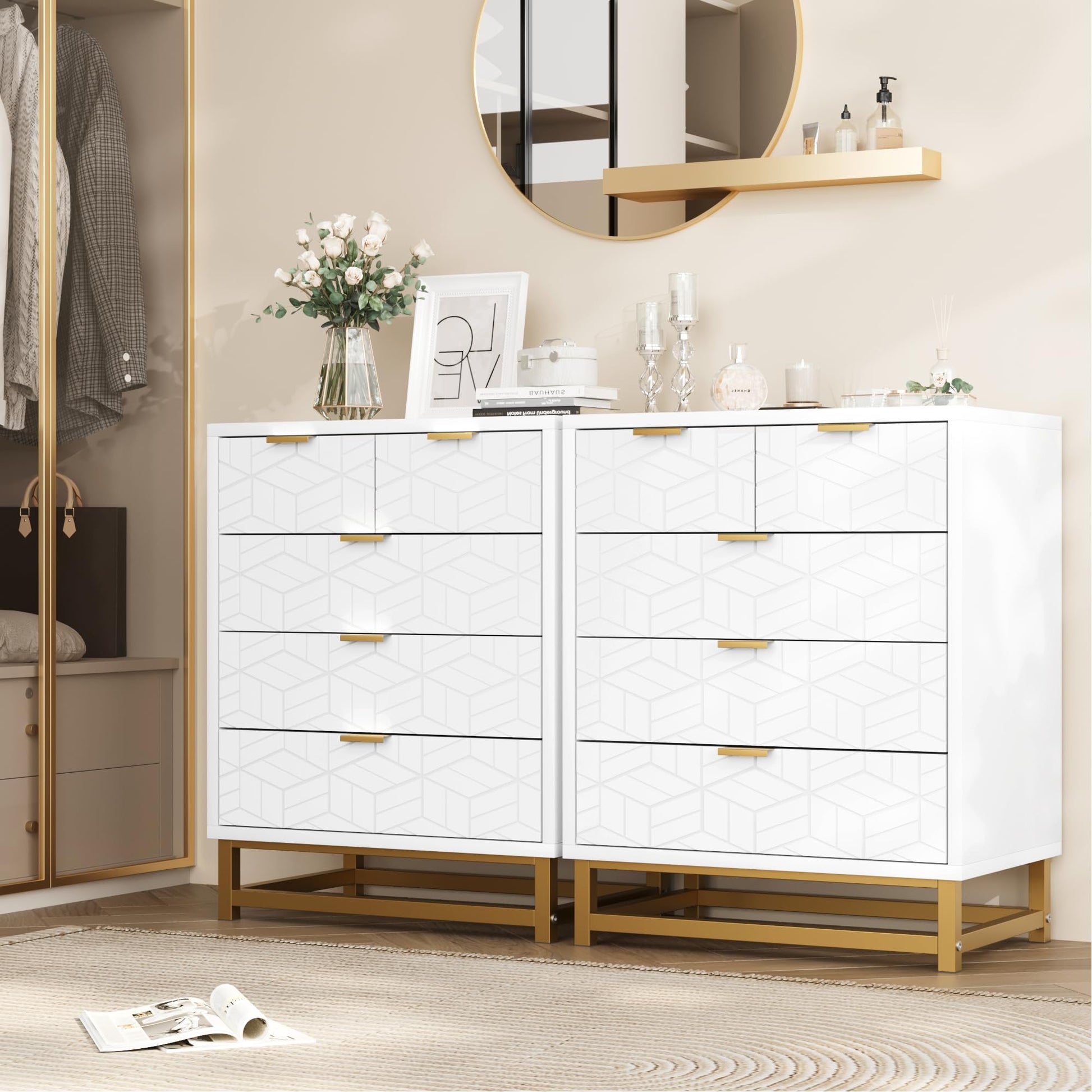 Garvee White 5 Drawer Dresser for Bedroom, Chest of Drawers with Metal Base, Modern Dresser Chest Cabinet Organizer, Large Dresser for Living Room, Garvee White 5 Drawer Dresser for Bedroom, Chest of Drawers with Metal Base, Modern Dresser Chest Cabinet Organizer, Large Dresser for Living Room,