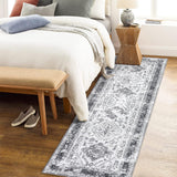 Garvee Vintage Runner Rug Washable Rug Ultra-Thin Stain Resistant Area Rug Non Slip Hallway Rug Distressed Rug Low Pile Throw Rug for Kitchen Bedroom, Grey - Gray