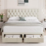 Garvee King Size Bed Frame with 2 Storage Drawers, Upholstered Platform Bed Frame with Adjustable Button Tufted Headboard, No Box Spring Needed, Mattress Foundation with Solid Wooden Slats Support - Beige