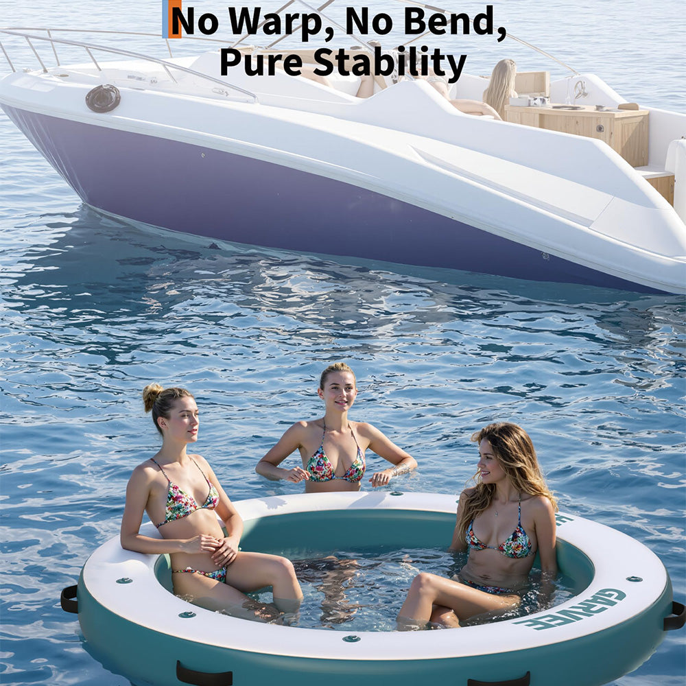 Garvee Inflatable Floating Dock 8 ft Round With 6 ft Central Hammock, Heavy Duty PVC, Pool Beach Ocean, Blue
