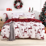 Garvee Christmas Duvet Cover King, Soft Brushed Microfiber Comforter Cover Sets, Reindeer Printed Holiday Theme Bedroom Decorative Bedding (King Size, Red Plaid Deer) - Red