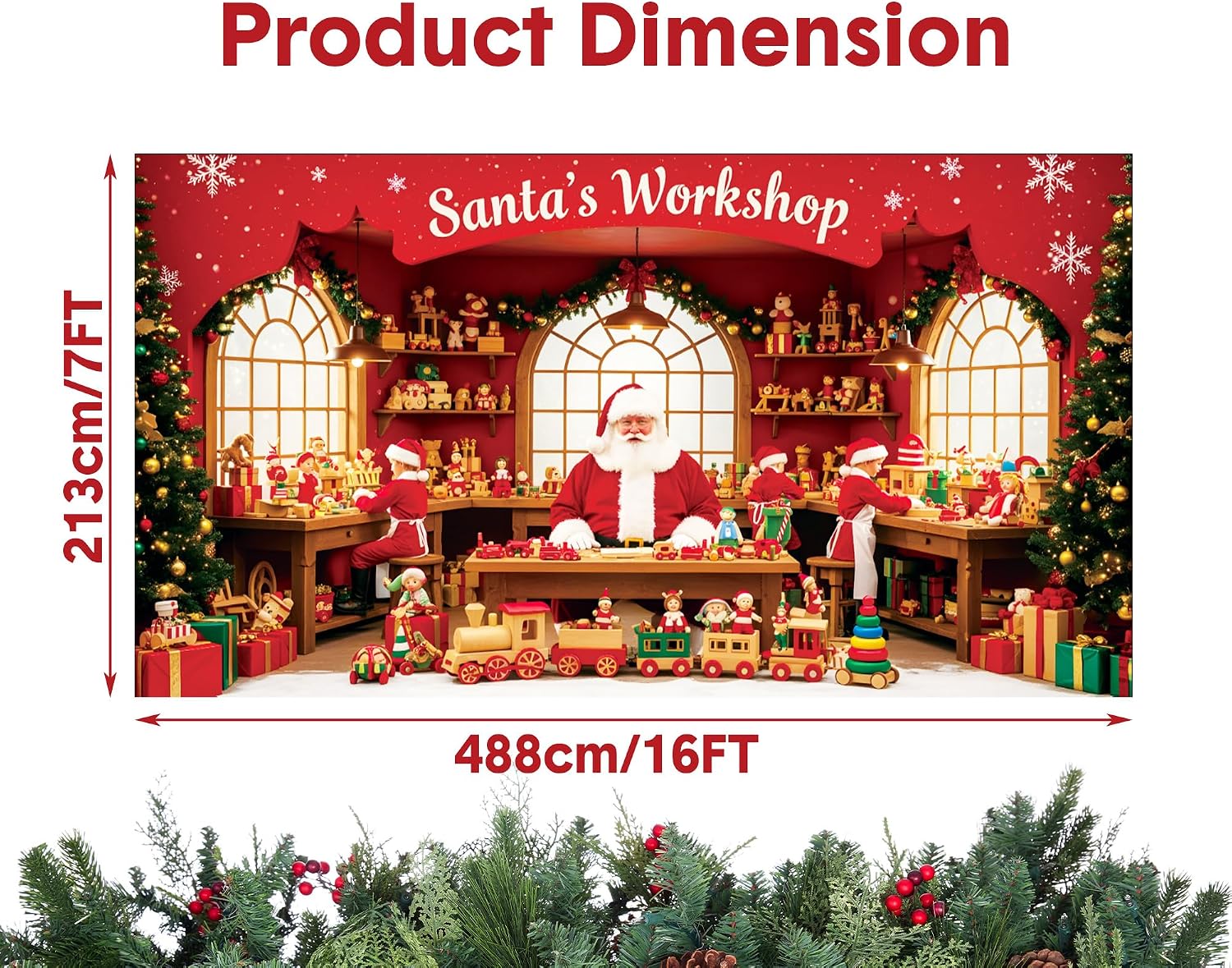 Garvee Large Christmas Garage Door Cover 7x16 ft, Festive Holiday Garage Door Banner for Home, Church, Party, Wall Decorations (Santa’s Shop)