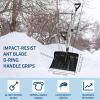 Garvee 17.7"W X 12.6"H Ergonomic Dual D-Ring Snow Shovel – 18" Wide Blade with Aluminum Edge – Lightweight Snow Removal Tool for Driveway, Walkway, Car, Yard – Black Shovel with Silver Rod