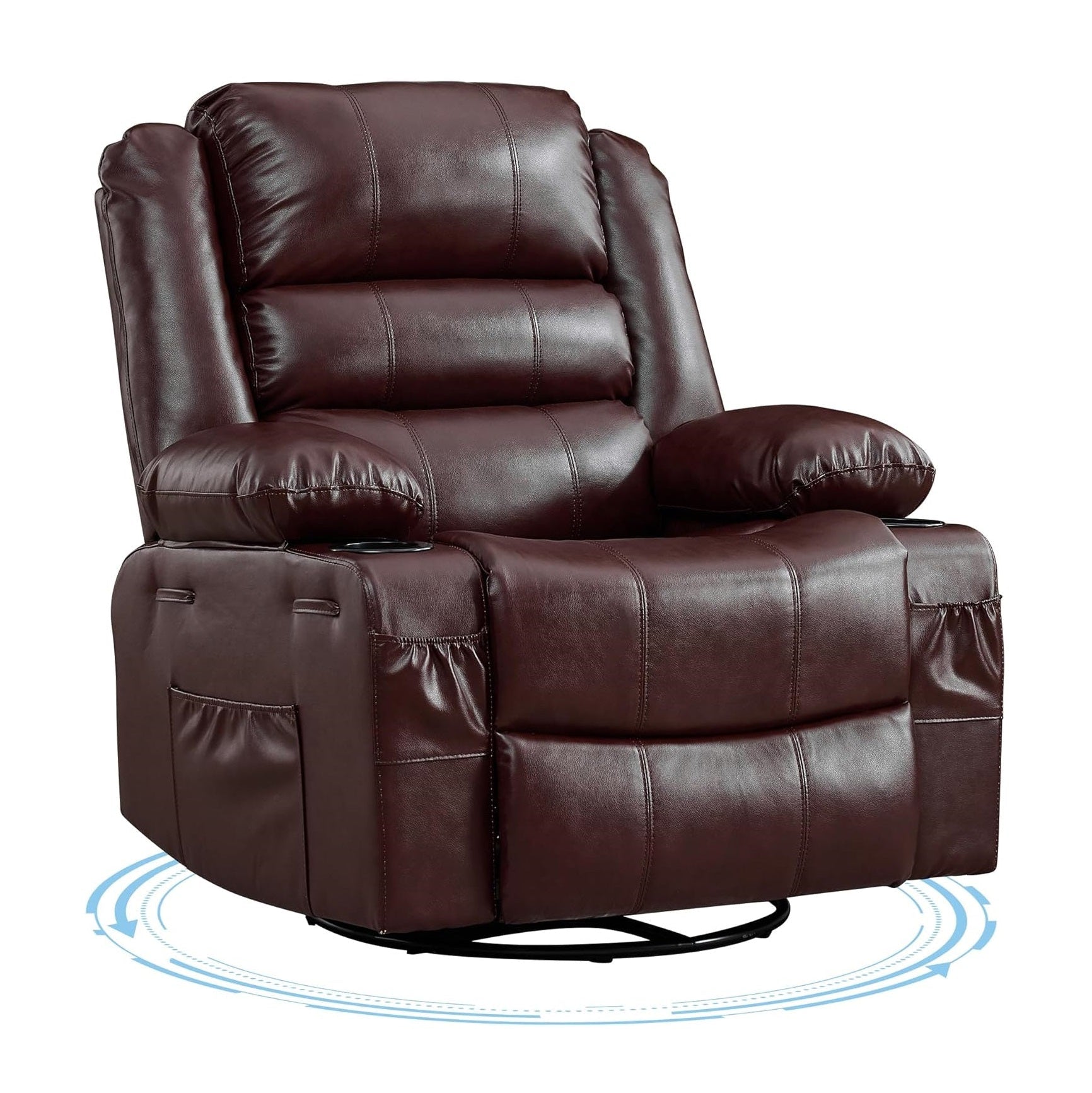 Garvee Rocking Recliner Chair for Adults, Wide 360° Swivel Rocker Recliner with Cup Holder, Nursery Glider with Upholstered Deep Seat PU Leather Comfy Single Sofa for Living Room, Coffee