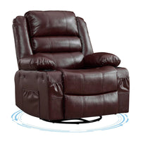 Garvee Rocking Recliner Chair for Adults, Wide 360° Swivel Rocker Recliner with Cup Holder, Nursery Glider with Upholstered Deep Seat PU Leather Comfy Single Sofa for Living Room, Coffee