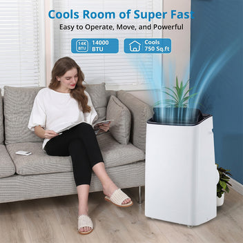 Garvee Portable Air Conditioner 14000 BTU, Cools 750 Sq Ft, 3-in-1 AC with Fan Dehumidifier, Remote, Window Kit, Fast Cooling for Home Office