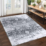 Garvee Large Rug 8x10 Vintage Area Rug Non-Slip Distressed Area Rug Machine Washable Indoor Floor Carpet Low Pile Rug Foldable Accent Rug for Bedroom Nursery, Grey - Gray