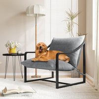 Garvee Mid-Century Modern Sling Accent Chair, Comfy Fabric Living Room Chairs with Heavy Duty Metal Frame, Lounge Reading Armchair for Living Room Bedroom, Easy Assembly, Gray