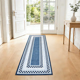 Garvee Area Rug 2x6 Blue, No Slip Washable Low-Pile Rug, Modern Checkered Pattern, Under Bed Carpet for Living Room Bedroom Dining Room - Blue