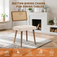 Garvee Set of 2 Rattan Dining Chairs with PU Upholstery, High Cane Back, Solid Wood Legs, Rustic Modern Style for Kitchen & Restaurant, Natural Rattan, Beige