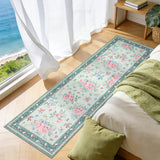 Garvee Vintage Floral Runner Rug 2x6 Washable Non-Slip Kitchen Rug, Soft Low Pile Hallway Runner Carpet for Entryway Bedroom, Green - Green
