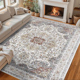 Garvee Machine Washable Rug 9x12 Neutral Floral Vintage Area Rug for Living Room Bedroom Dining Room Camel - Camel