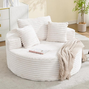 Garvee Oversized 54.7-inch Corduroy Chaise Lounge Chair Indoor, Modern Boneless Cloud Couch with 4 Pillows, Deep Seat Round Sofa for Living Room, Bedroom, Apartment, No Assembly, Beige