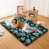 Garvee Japanese Futon Mattress, Full Size Futon Floor Mattress Japanese Style Floral Pattern Mattress for Floor, Tatami Mat, Sleeping Mattress Pad for Camping Travel, Green Leaf - Green Leaf-Black