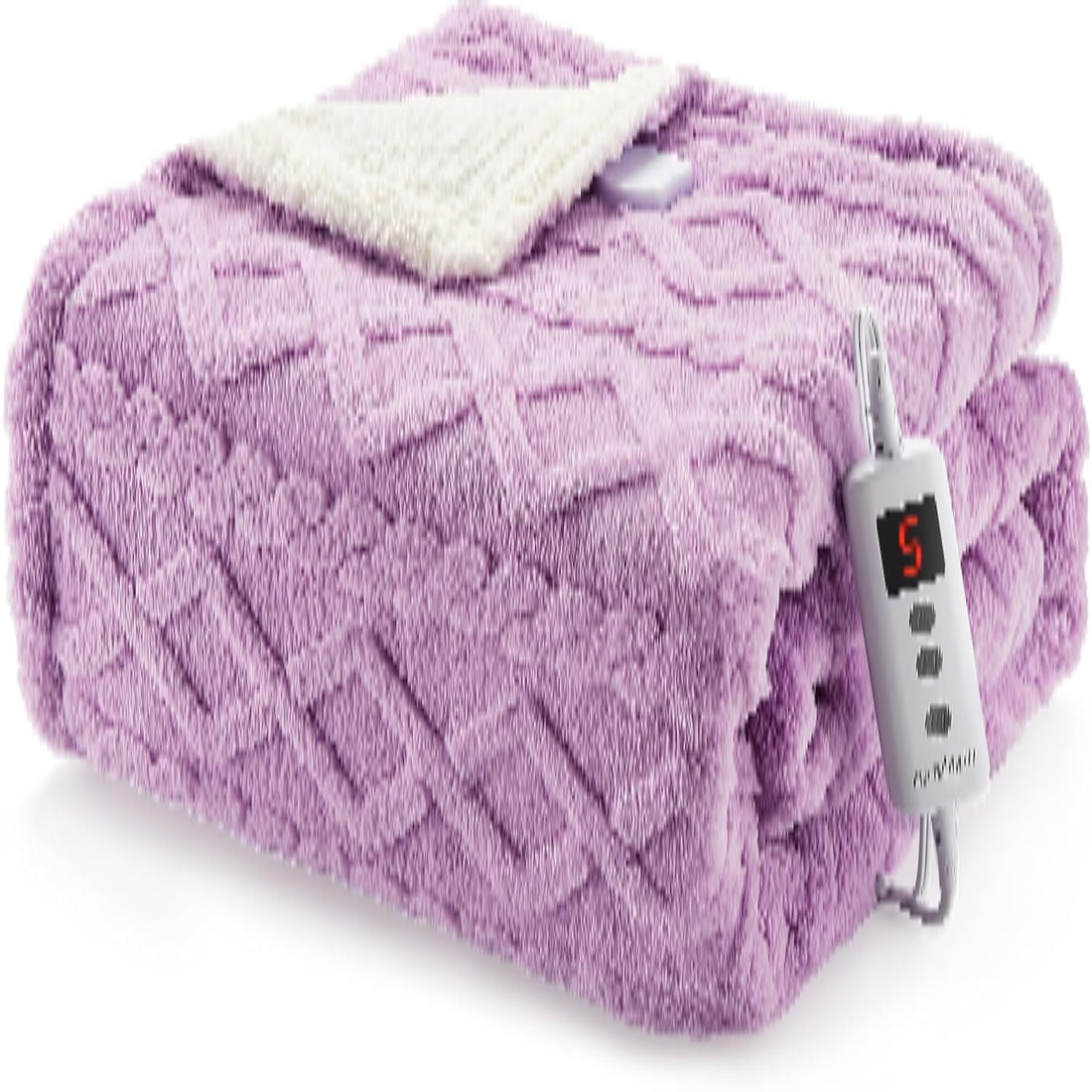 Garvee Heated Throw Blanket Sherpa Electric 10 Heat Levels 10 Time Settings Thick Tufted Jacquard Machine Washable 50x60 Purple Cozy Home