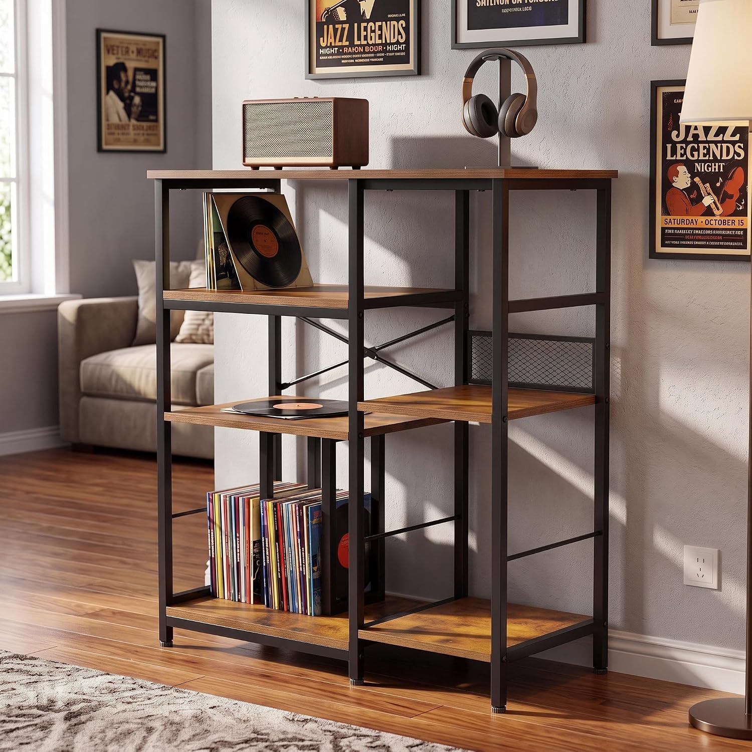 Garvee 4-Tier Record Player Stand & Media Console for Living Room - Holds 300+ Vinyl Records, Fits 7/10/12 in vinyl records - Color: Sunset Cloud