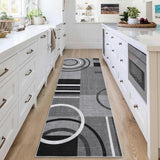Garvee Modern Grey 2x6 Geometric Washable Rug, Non Slip Low Pile Stain Resistant Carpet for Living Room & Bedroom - Gray