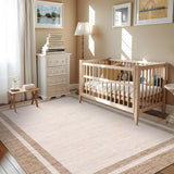 Garvee Large Area Rug 9x12 Modern Bordered Rug Non Slip Washable Foldable Beige Minimalist Carpet for Office, Beige - Beige