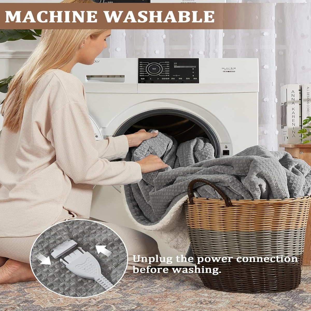 Garvee Electric Heated Blanket King Size with Dual Controllers, Fast Heating Throw with 4 Adjustable Heat Levels, Soft Waffle Embossed, Machine Washable, 90"x100" Grey