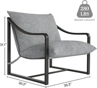 Garvee Mid-Century Modern Sling Accent Chair, Comfy Fabric Living Room Chairs with Heavy Duty Metal Frame, Lounge Reading Armchair for Living Room Bedroom, Easy Assembly, Gray