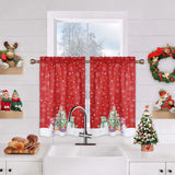 Garvee Christmas Kitchen Curtain Cafe Curtain 45 Inch Tier Curtains Window Treatment Rod Pocket for Home Decor 2 Panels for Bathroom, Living Room Christmas Decoration - Red