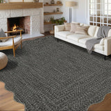 Garvee Imitation Braided Collection-Print Washable Rug 9x12 Scalloped Non Slip Soft Large Area Rug for Bedroom Living Room Nursery Dining Office - Gray & Brown