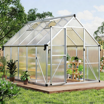 Garvee 8'X10' Silver Large Enhanced Aluminum Greenhouses Kit for Outdoors, Aluminum-Framed Polycarbonate Greenhouse, Heavy Duty Polycarbonate Greenhouse with Quick Setup Structure and Roof Vent