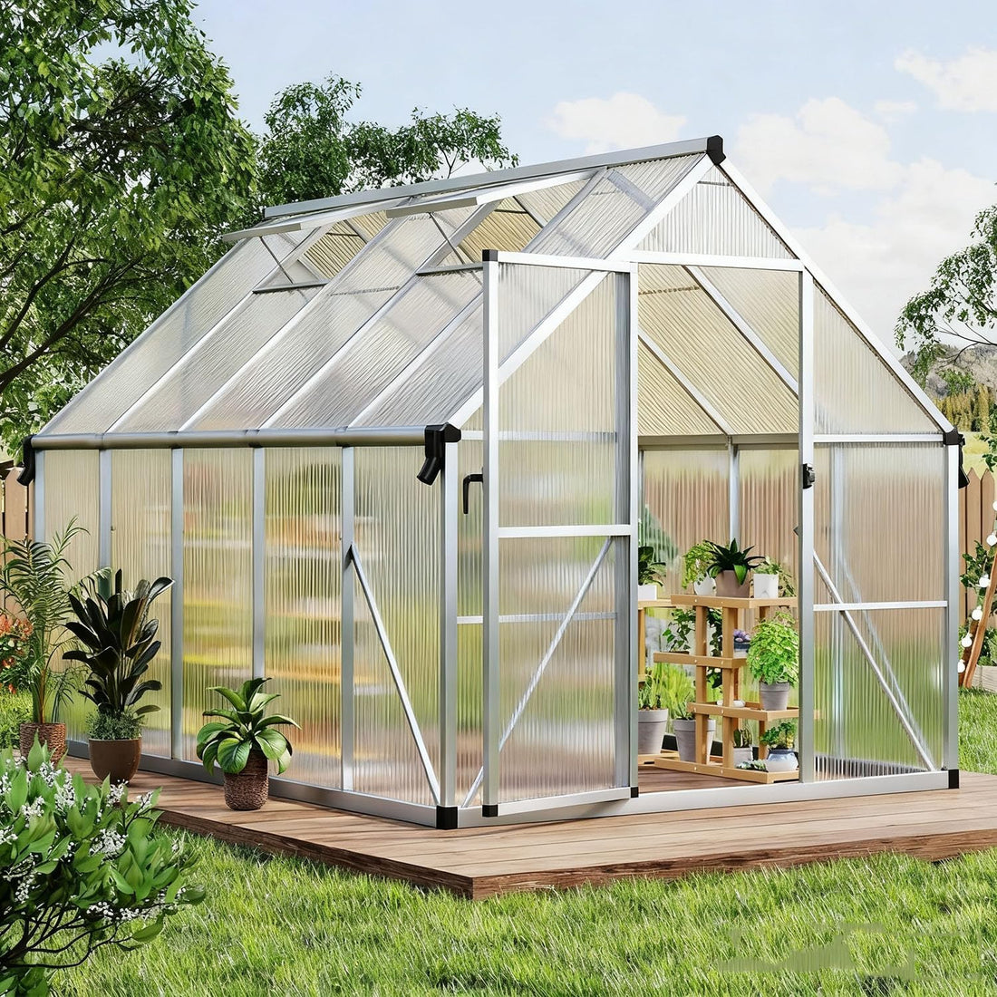 Garvee 8'X10' Silver Large Enhanced Aluminum Greenhouses Kit for Outdoors, Aluminum-Framed Polycarbonate Greenhouse, Heavy Duty Polycarbonate Greenhouse with Quick Setup Structure and Roof Vent
