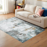 Garvee Abstract Green 5x7 Modern Washable Area Rug – Soft, Stain-Resistant, Non-Slip Low-Pile Carpet for Living Room, Bedroom, Dining Room, Office, or Nursery - Green
