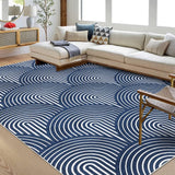 Garvee 8x10 Living Room Rug Washable Rug Large Modern Area Rugs for Bedroom Non Slip Backing Throw Carpet Indoor Soft Thin Rug Contemporary Lines Print Accent Rug for Bedroom Dining Office Navy - Blue