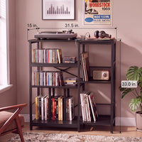 Garvee 4-Tier Large Record Player Stand & Media Console for Living Room - Holds 300+ Vinyl Records, Fits 7/10/12 in vinyl records - Color: Black