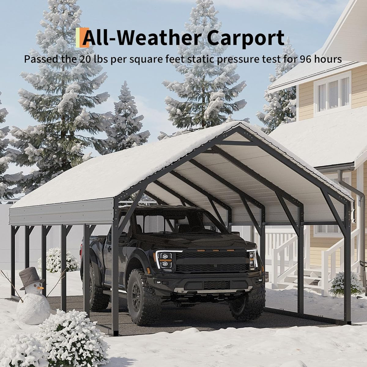 Garvee 12x25 FT Metal Carport Oversized Reinforced Frame Steel Roof Rust-Resistant Triple Coated All-Weather Shelter for Trucks Boats Tractors