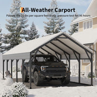 Garvee 12x25 FT Metal Carport Oversized Reinforced Frame Steel Roof Rust-Resistant Triple Coated All-Weather Shelter for Trucks Boats Tractors