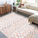 Garvee Washable Moroccan Rug 4x6 - Colorful Bohemian, Low Pile, Non-Slip, Polyester, Cream/Multi, For Living Room, Bedroom, Office - Colorful