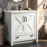 Garvee Modern 30" Freestanding Bathroom Vanity with with 2 Doors and Storage Drawer for Bathroom, White - White