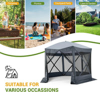 Garvee 12x12ft Camping Gazebo, Portable Pop Up Canopy Screen Tent 6 Sided with Mesh Windows and Carry Bag for Camping, Outdoor, Picnic, Backyard Party Outside Activities, Gray