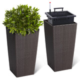 Garvee 23" Tall Planters Set of 2, Outdoor＆Indoor Planter Pots, High Front Porch Planter Pots with Drainage Holes＆Water Level Monitor＆Inner Bucket, Automatic Watering, Convenience Instill, Brown - Brown
