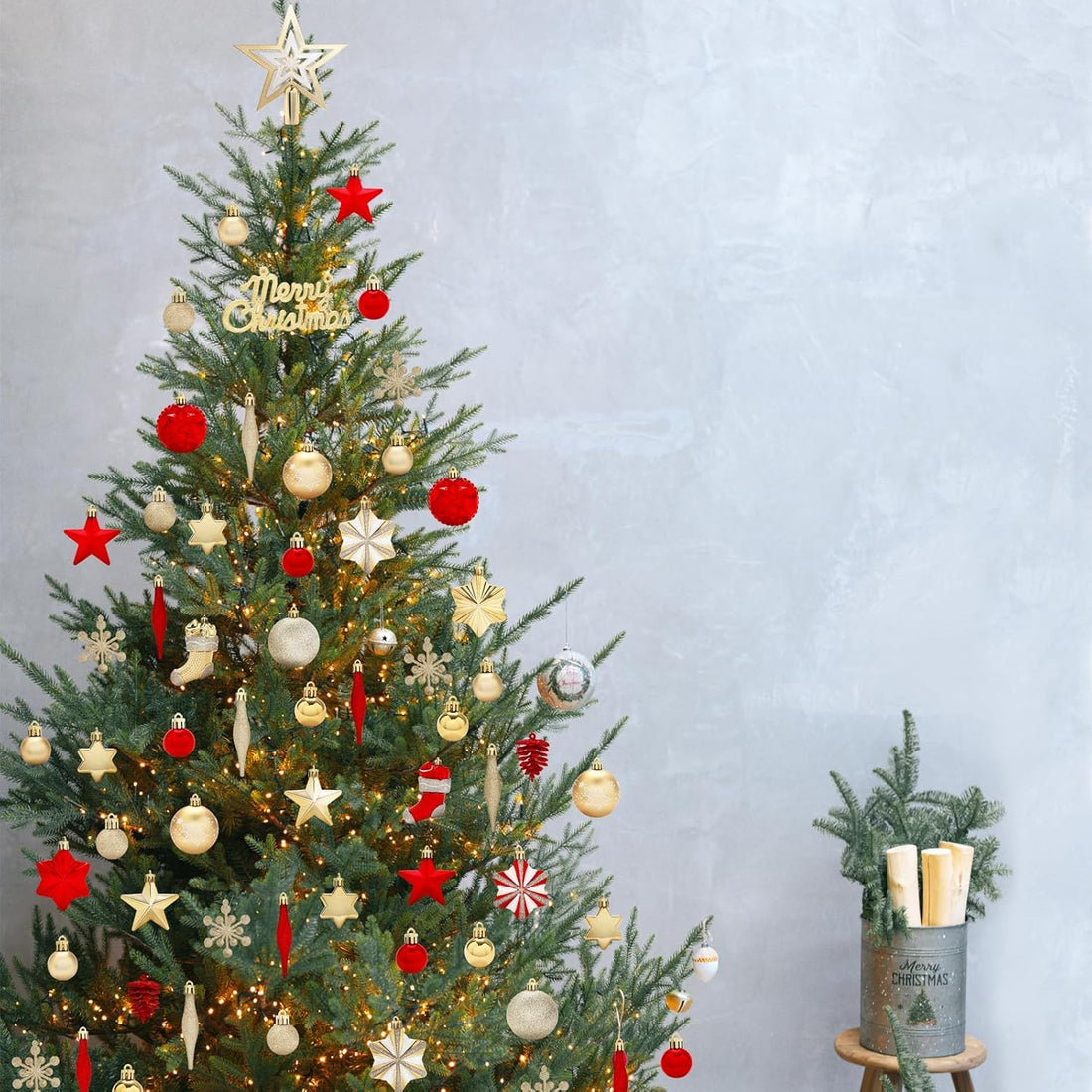 Garvee 70 Pcs Christmas Tree Ornaments Shatterproof Plastic Balls Glitter Stars Stockings Xmas Party Home Decor