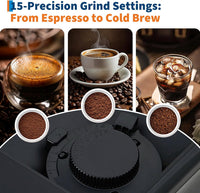 GARVEE 3rd-Gen Espresso Coffee Maker with Milk Frother - Removable Brewer/Grinder, Adjustable Coarseness/Flavor, 3-Level Coffee/Milk Volume, Detachable Milk Tank for Home Baristas, Black Spray Paint