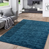 Garvee Modern Solid Indigo 9x12 Washable Area Rug – Ultra-Thin Low-Pile Non-Slip Foldable Soft Carpet for Living Room, Bedroom, or Office - Indigo
