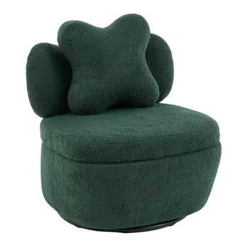 Garvee 360° Swivel Armchair with Storage, Teddy Velvet Accent Chair with Pillow, Ergonomic Design, 300 Lbs Capacity, Easy Assembly, Modern Lounge Chair for Living Room, Bedroom & Office, Green