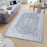 Garvee Large Area Rug 8x10 Traditional Washable Floral Medallion Carpet Waterproof Stain Resistant Distressed Accent Rugs Soft Foldable Floor Cover for Kitchen Dining Room Home Decor, Blue - Blue