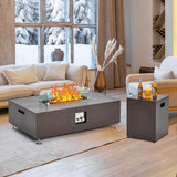 Garvee 48" Outdoor Fire Table, 48 inch Rectangle Propane Gas Fire Pit Table, 50,000 BTU Modern Firepit with 16 inch Tank Cover Side Table, Wind Guard, Fire Glass, Rain Cover, Antique Bronze - Brown