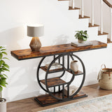 Garvee 55" Console Table Industrial Hallway Sofa Table with Storage Shelves Living Room Hallway, Rustic Brown - Rustic Brown