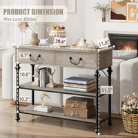 Garvee Console Table with Drawers, Narrow Entryway Table, MDF Wood & Metal, 3-Tier Storage, Adjustable Footpads, Rustic Gray, Living Room, Foyer