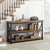 Garvee 3 Tier Console Table 47.2" Narrow Entryway Table with Storage, Wood & Metal Frame, Industrial Style, Easy Assembly, Living Room, Hallway - Brown
